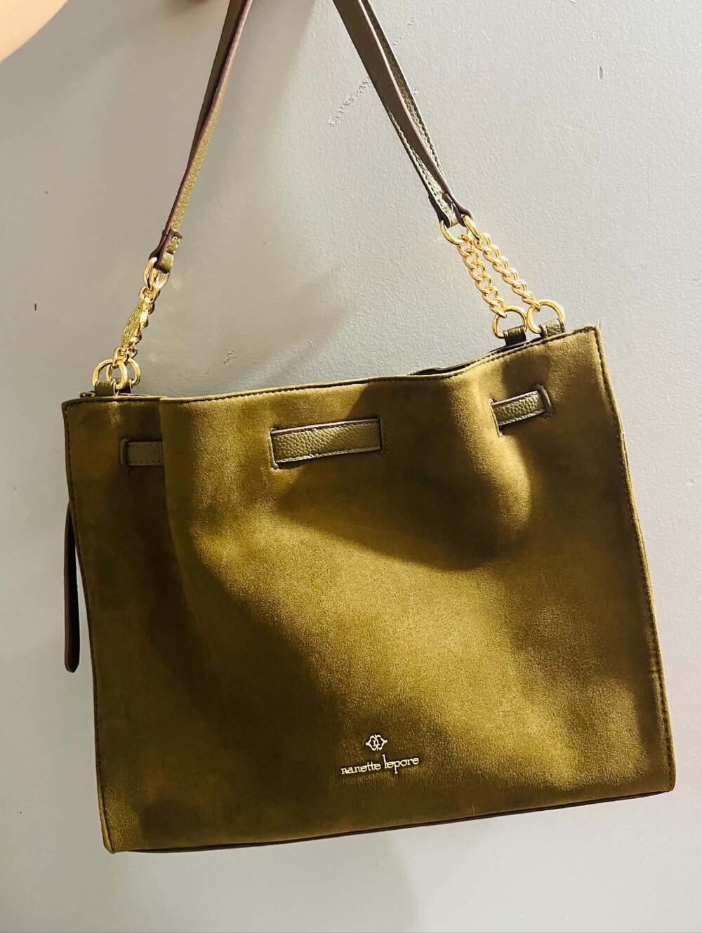 Nanette Lepore Olive Suede Shoulder Tote